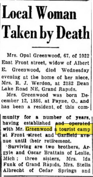 Greenwood Tourist Camp - June 10 1954 Owner Passes Away